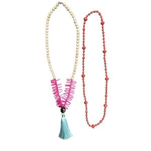 Statement Necklace Bundle Pink Tassel & Coral Beaded Necklace Set